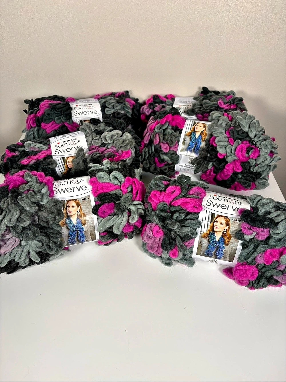 Red Heart Boutique Swerve Super Bulky Yarn Pink & Gray NWT lot of 6